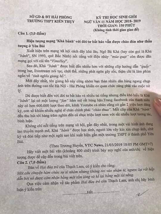 Hải Phòng: Nhân vật Khá “bảnh” xuất hiện trong đề thi HSG gây nhiều tranh cãi