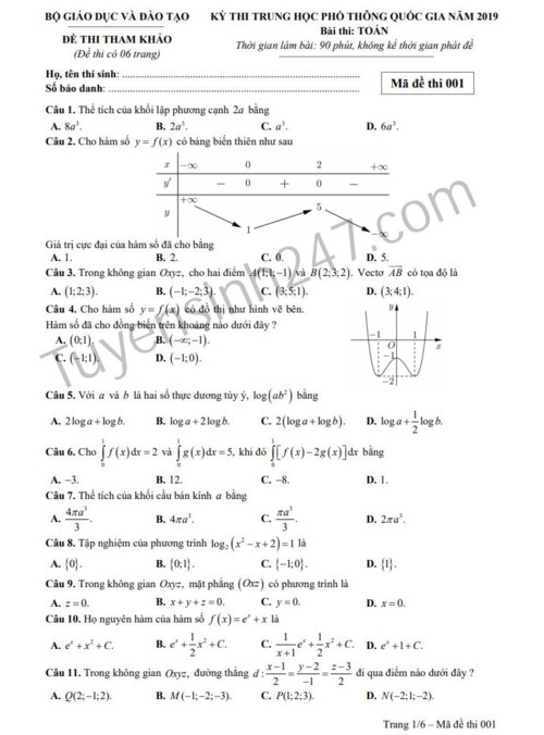 Đề thi và lời giải môn Toán Kỳ thi THPT quốc gia 2019 - Ảnh minh hoạ 7