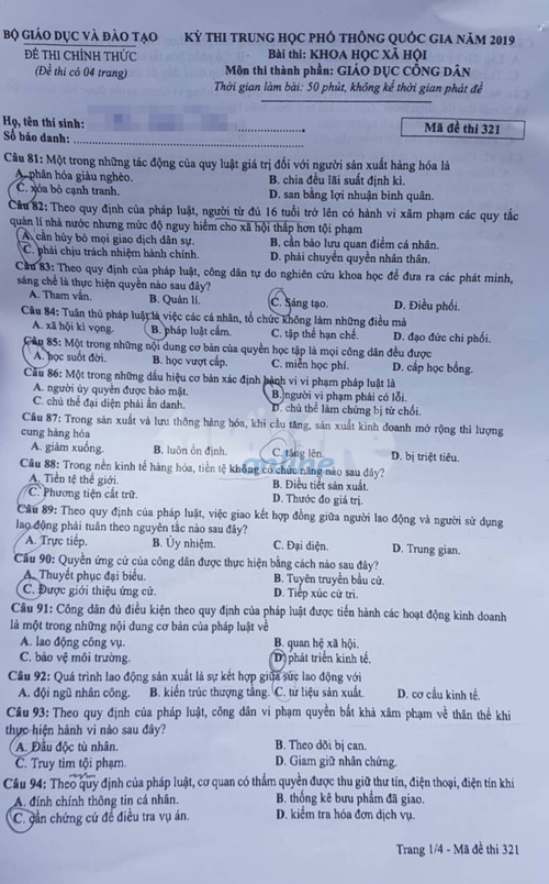 Đề và lời giải môn Giáo dục công dân kỳ thi THPT quốc gia 2019 - Ảnh minh hoạ 2