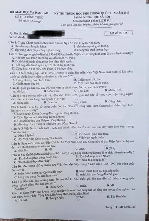 Đề và lời giải môn Lịch sử kỳ thi THPT quốc gia 2019 - Ảnh minh hoạ 2