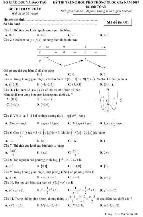 Đề thi và lời giải môn Toán Kỳ thi THPT quốc gia 2019 - Ảnh minh hoạ 2