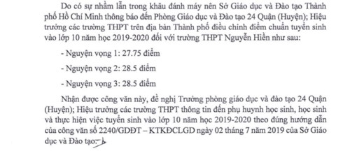 TP.HCM: Điều chỉnh điểm chuẩn vào lớp 10 Trường THPT Nguyễn Hiền do lỗi đánh máy - Ảnh minh hoạ 2