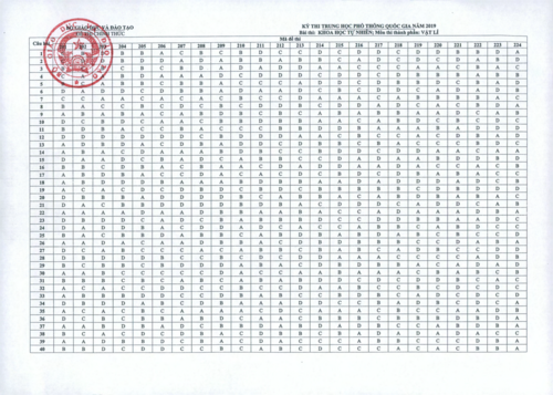 Đáp án chính thức môn Vật lý THPT quốc gia 2019 của Bộ GD&ĐT - Ảnh minh hoạ 2