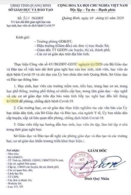 Văn bản cho học sinh Quảng Bình nghỉ học đến hết tháng 3 là giả mạo - Ảnh minh hoạ 2