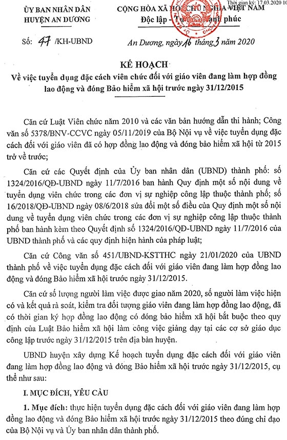 UBND huyện An Dương, TP.Hải Phòng tuyển dụng đặc cách giáo viên năm 2020