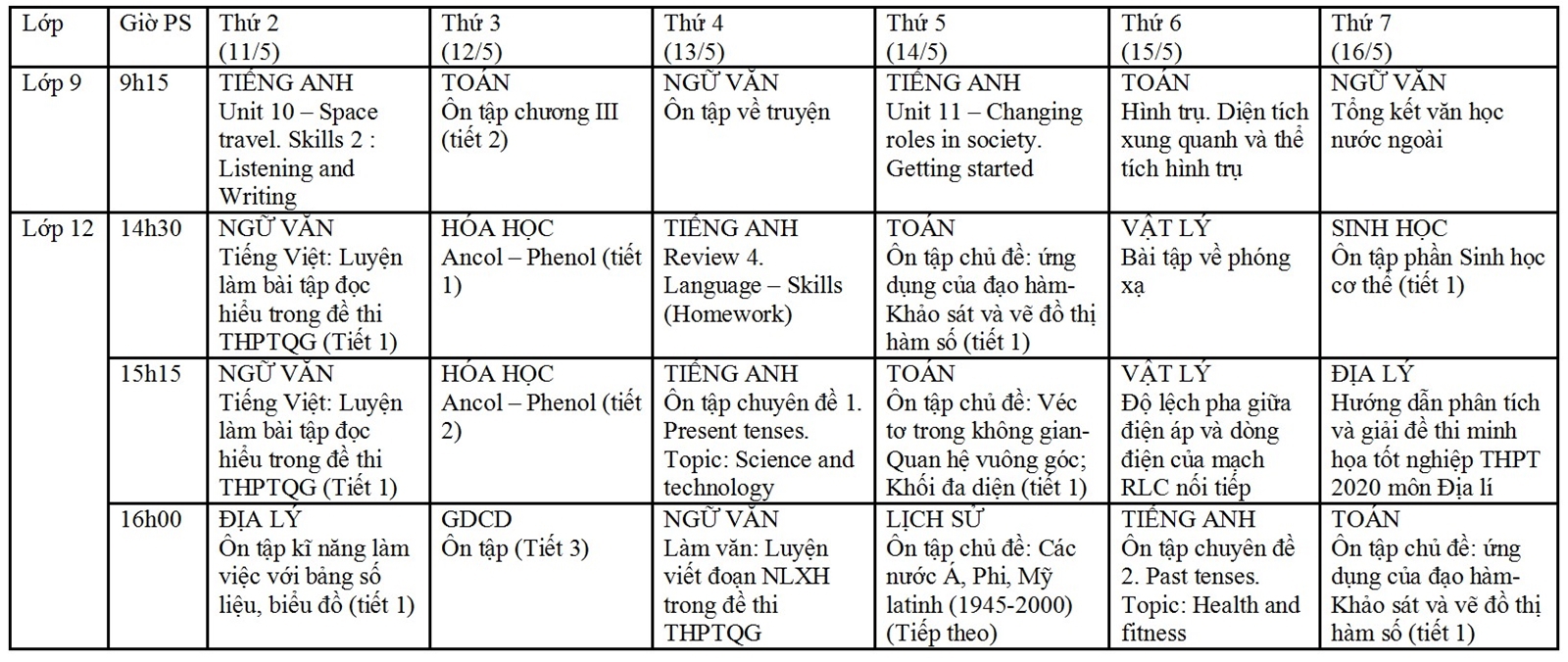 Lịch học trên truyền hình của học sinh Hà Nội từ ngày 11/5 đến 16/5 - Ảnh minh hoạ 2