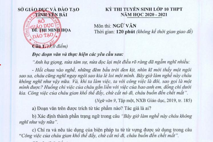 Yên Bái: Ban hành đề thi minh họa kỳ tuyển sinh lớp 10