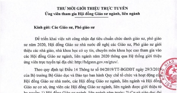 Giới thiệu trực tuyến ứng viên tham gia Hội đồng Giáo sư ngành, liên ngành