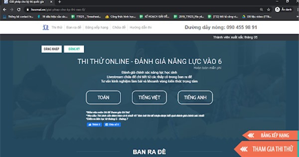 Thi thử trực tuyến miễn phí dành cho học sinh ôn thi vào lớp 6