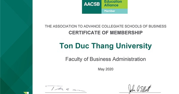 Một khoa của Trường ĐH Tôn Đức Thắng được công nhận thành viên AACSB