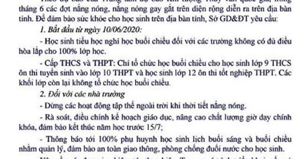 Vĩnh Phúc: Học sinh một số khối lớp được nghỉ học buổi chiều để tránh nóng