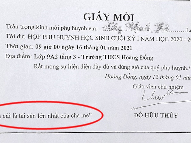 "Tác giả" giấy mời "Con cái là tài sản lớn nhất của cha mẹ" bị nhắc nhở