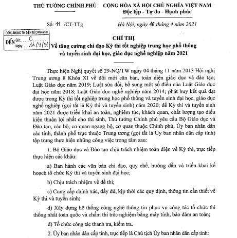 Thủ tướng chỉ đạo bảo đảm an ninh, an toàn Kỳ thi tốt nghiệp THPT năm 2021 - Ảnh minh hoạ 2