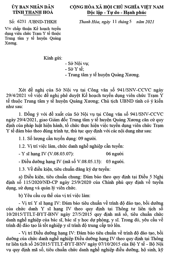 Trung tâm Y tế huyện Quảng Xương, Thanh Hóa tuyển dụng viên chức năm 2021