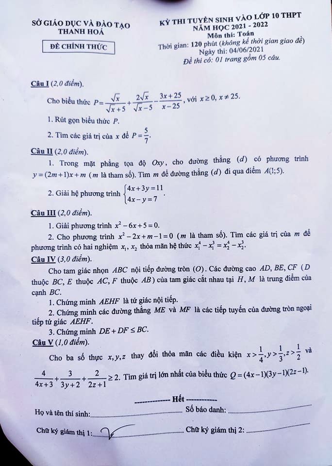 Thanh Hóa: Đề thi môn Toán vào 10 có sự phân loại cao - Ảnh minh hoạ 2