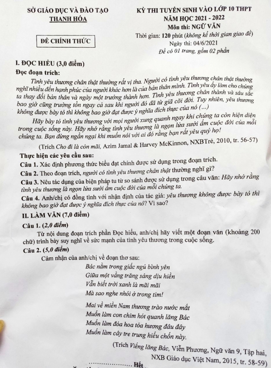 Đề thi Văn vào lớp 10 ở Thanh Hóa: Phần nghị luận xã hội gần gũi với đời sống - Ảnh minh hoạ 3