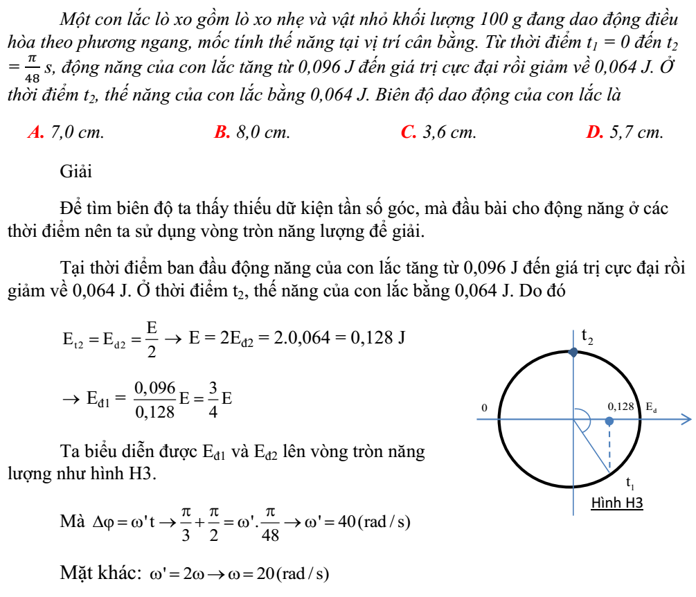 Sử dụng “đường tròn năng lượng” xử lý bài toán dao động điều hòa - Ảnh minh hoạ 4