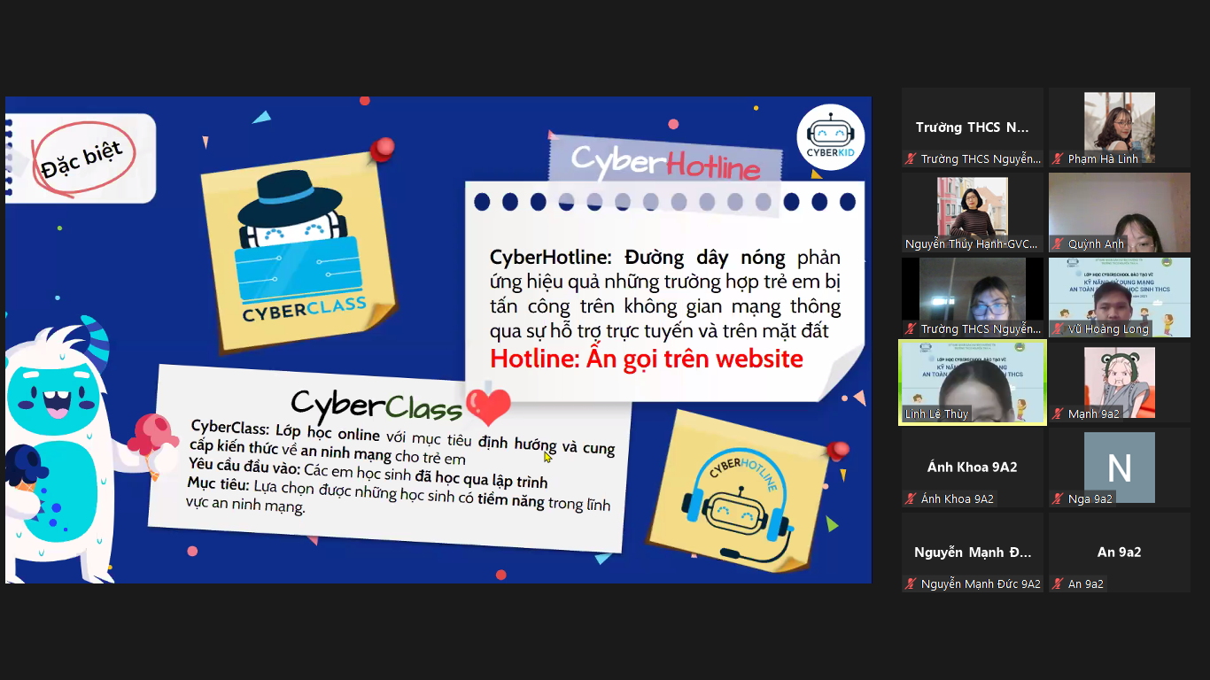 Trường THCS Nguyễn Trãi A phối hợp cùng CyberKid Việt Nam tổ chức dạy trực tuyến về Internet an toàn giữa mùa dịch