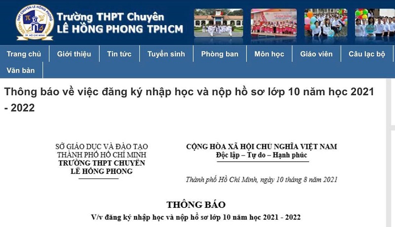 TPHCM: Học sinh trúng tuyển lớp 10 chuyên, tích hợp - nộp hồ sơ trực tuyến