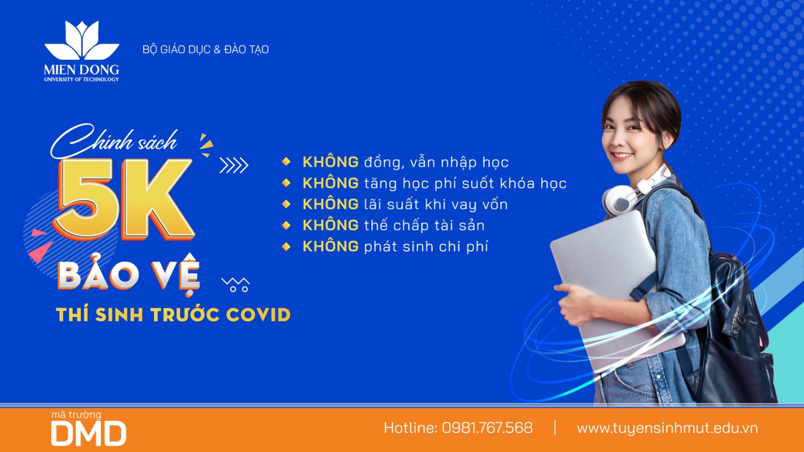 ĐH Công nghệ Miền Đông hỗ trợ thí sinh với chính sách nhập học trực tuyến “5 Không”